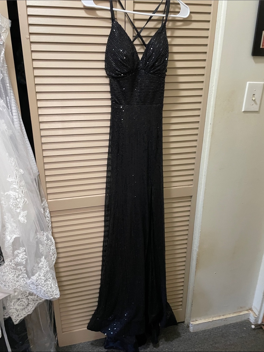 Black Sequin Strappy Evening Gown